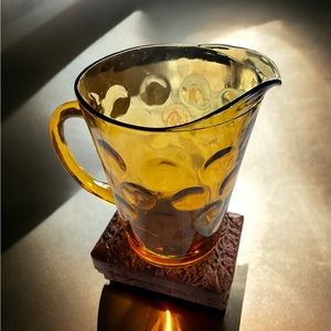 Vintage Hazel Atlas Amber Gold Coin Eldorado  Lipped Ice Tea Pitcher. 64 oz.